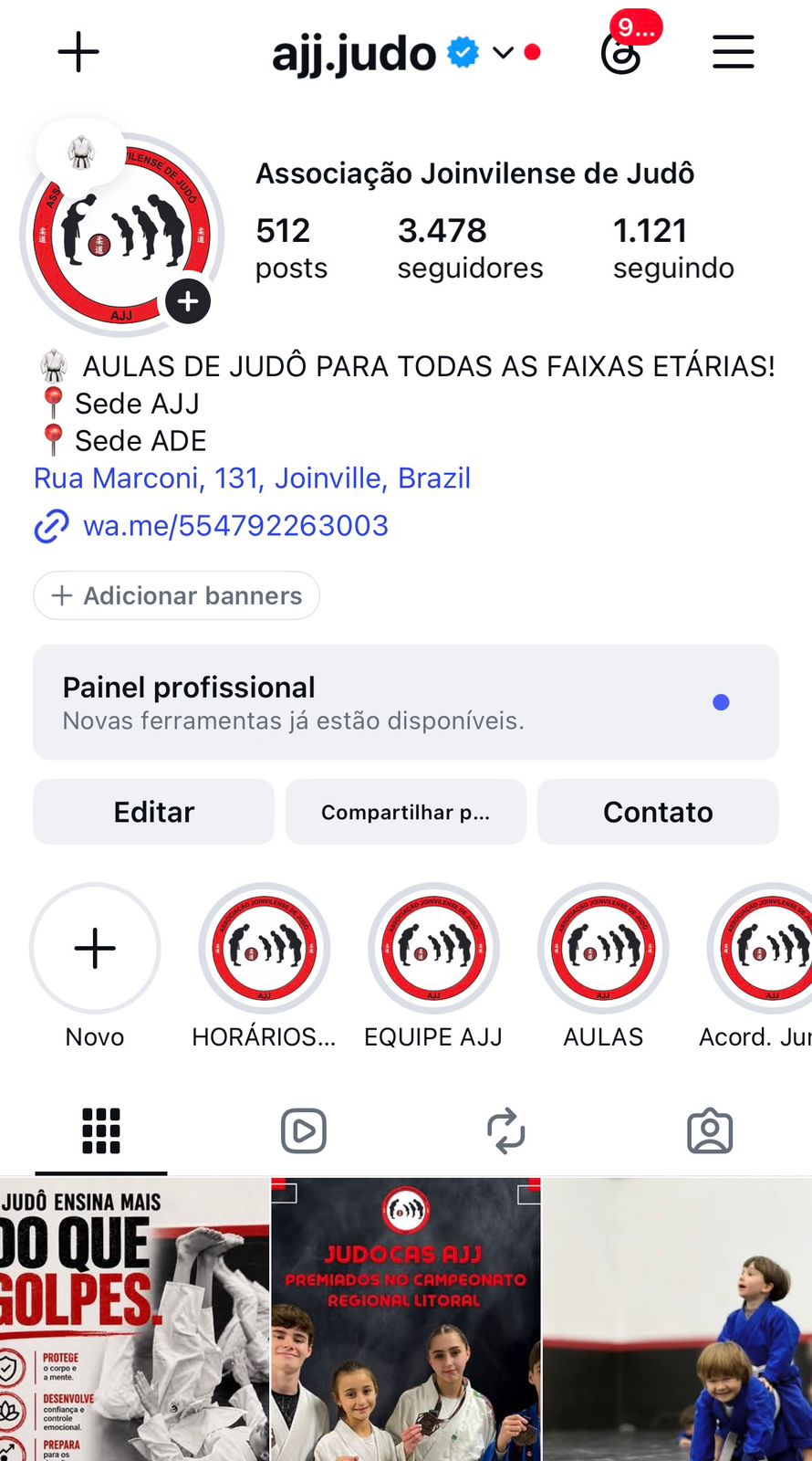 Perfil oficial da AJJ no Instagram